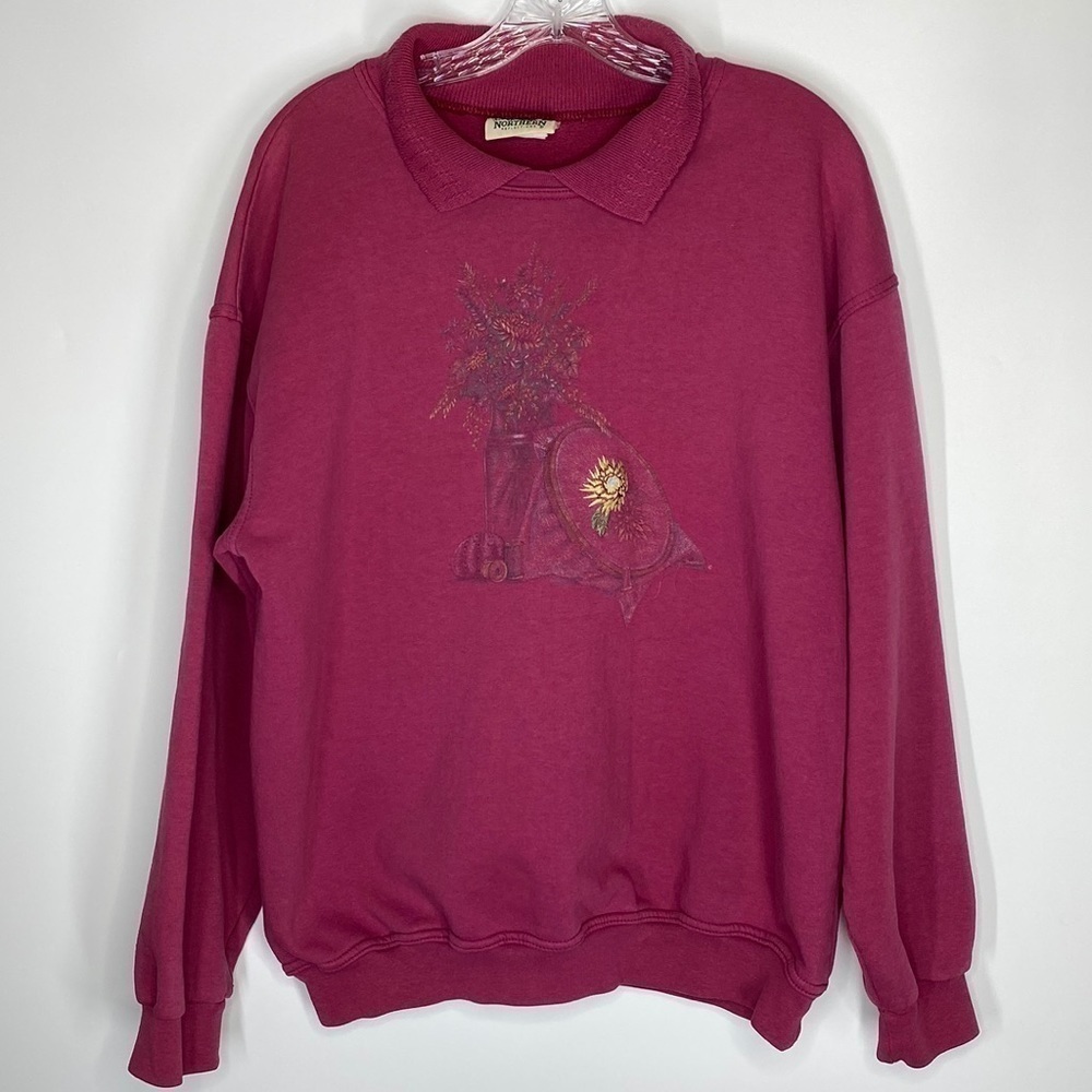 Vintage Northern Reflections Pink Collared Needlework Sweatshirt XL